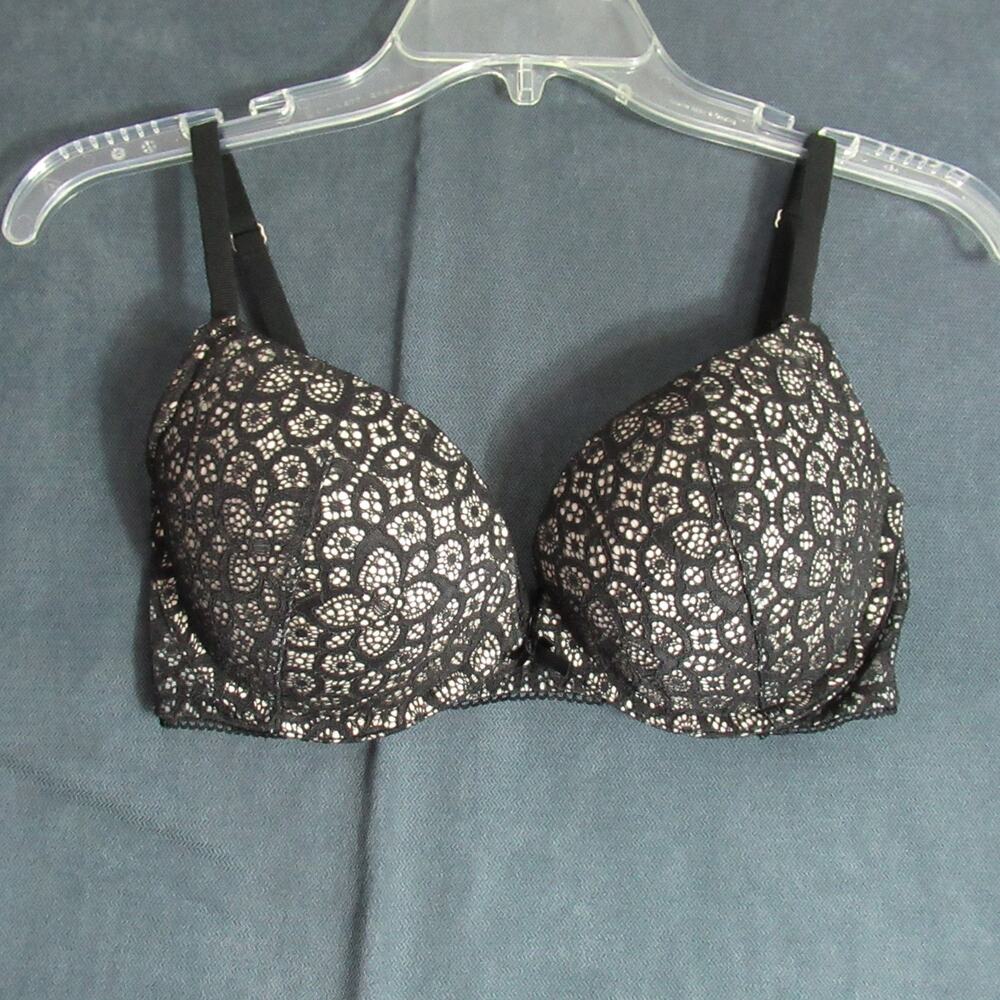 Victorias Secret Bra Womens 32DD Black Dream Angels Push Up Lace Sexy Underwire